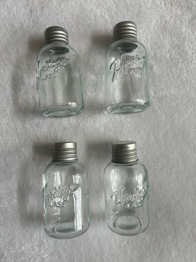 Vintage Style Clear Glass Mini Bottles with Metal Screw Caps - Set of 4